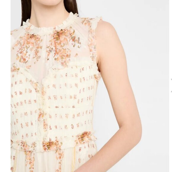 Ulla Johnson Ivory and Peach Floral Midi Dress - Picture 3 of 11